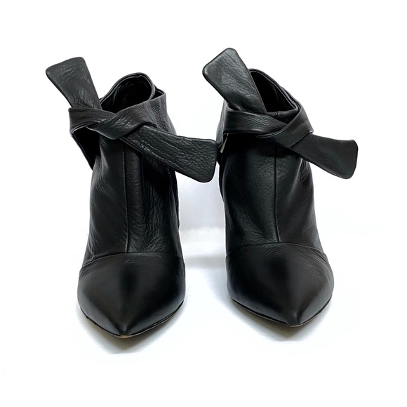 PROENZA SCHOULER black leather tie strap curved heel pointed ankle boots booties - Picture 2 of 12